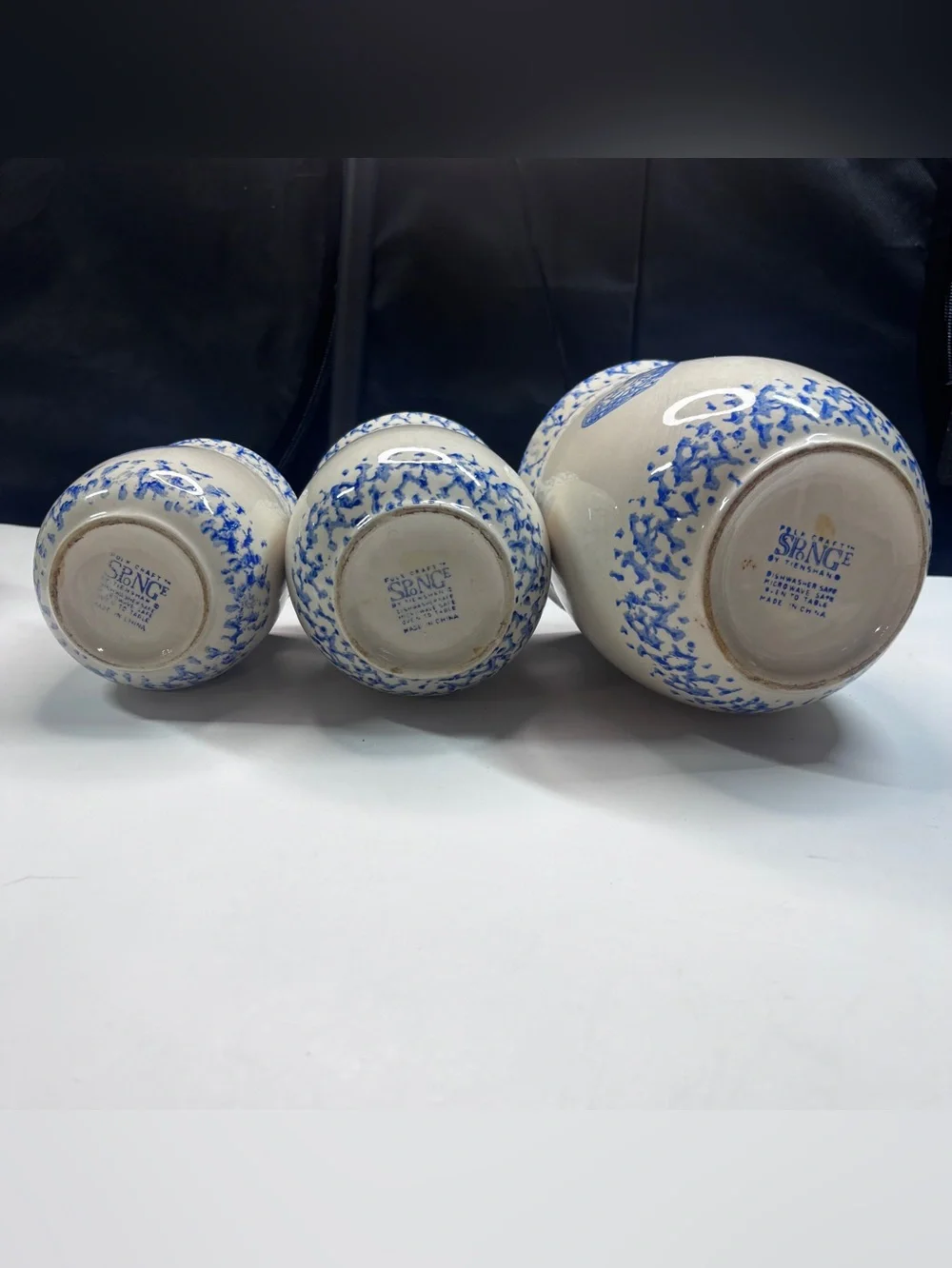 3 VTG Tienshan Folk Craft Cottage Sponge Ware Ceramic Jars Canisters Country